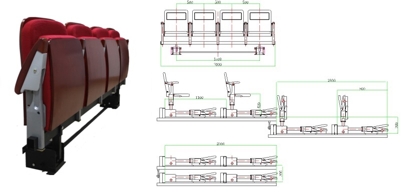 后置式高靠背翻版軟包椅伸縮看臺