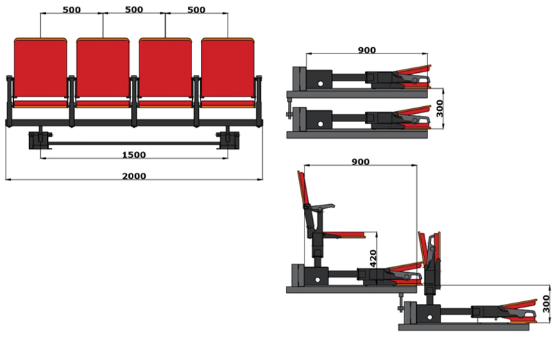 后置式高靠背翻版軟包椅伸縮看臺